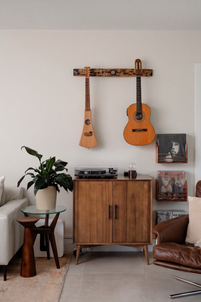 2_Living_Room_Shot_3_F Miami Shores Residence living room walnut credenza detail — Duoma Atelier