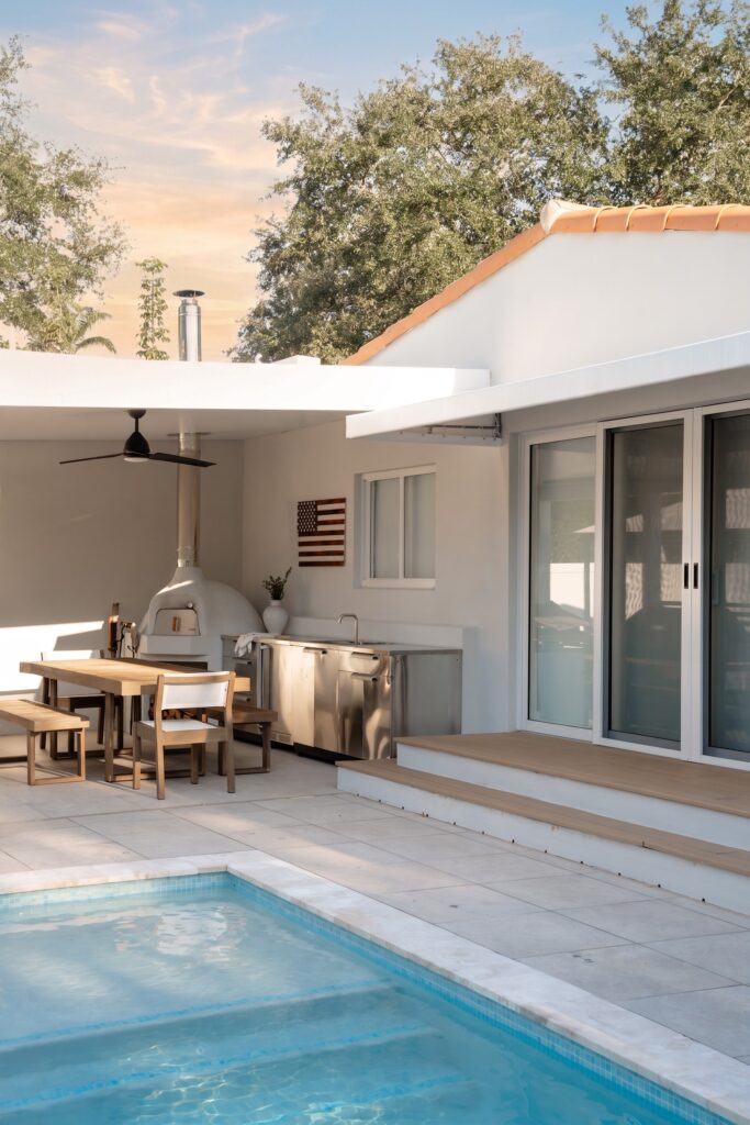 7_Backyard_Shot_1_F Miami Shores Residence backyard with pool and covered outdoor kitchen — Duoma Atelier